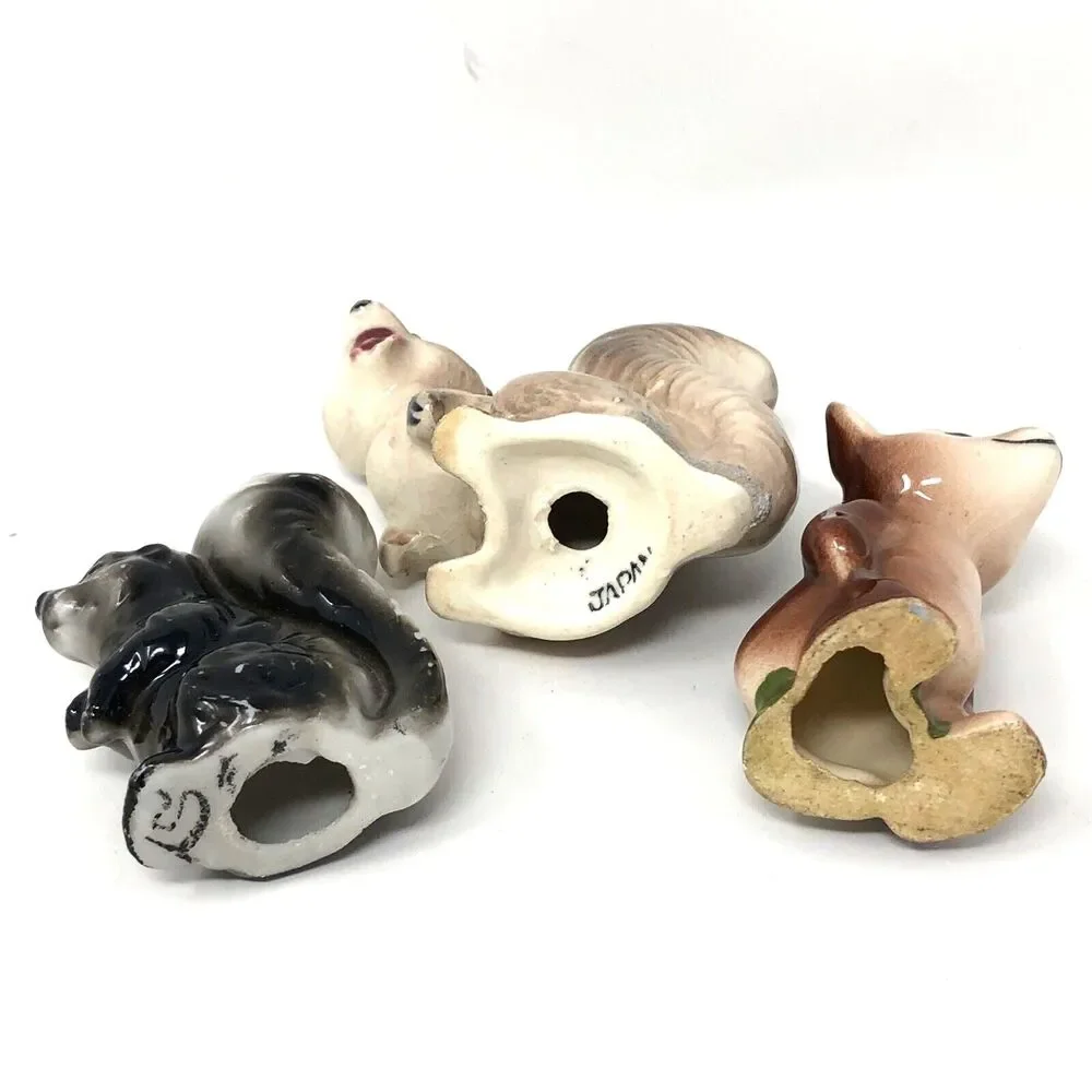 Vintage Japan Porcelain Anthropomorphic Bear Squirrel Skunk Figurines Lot of 3